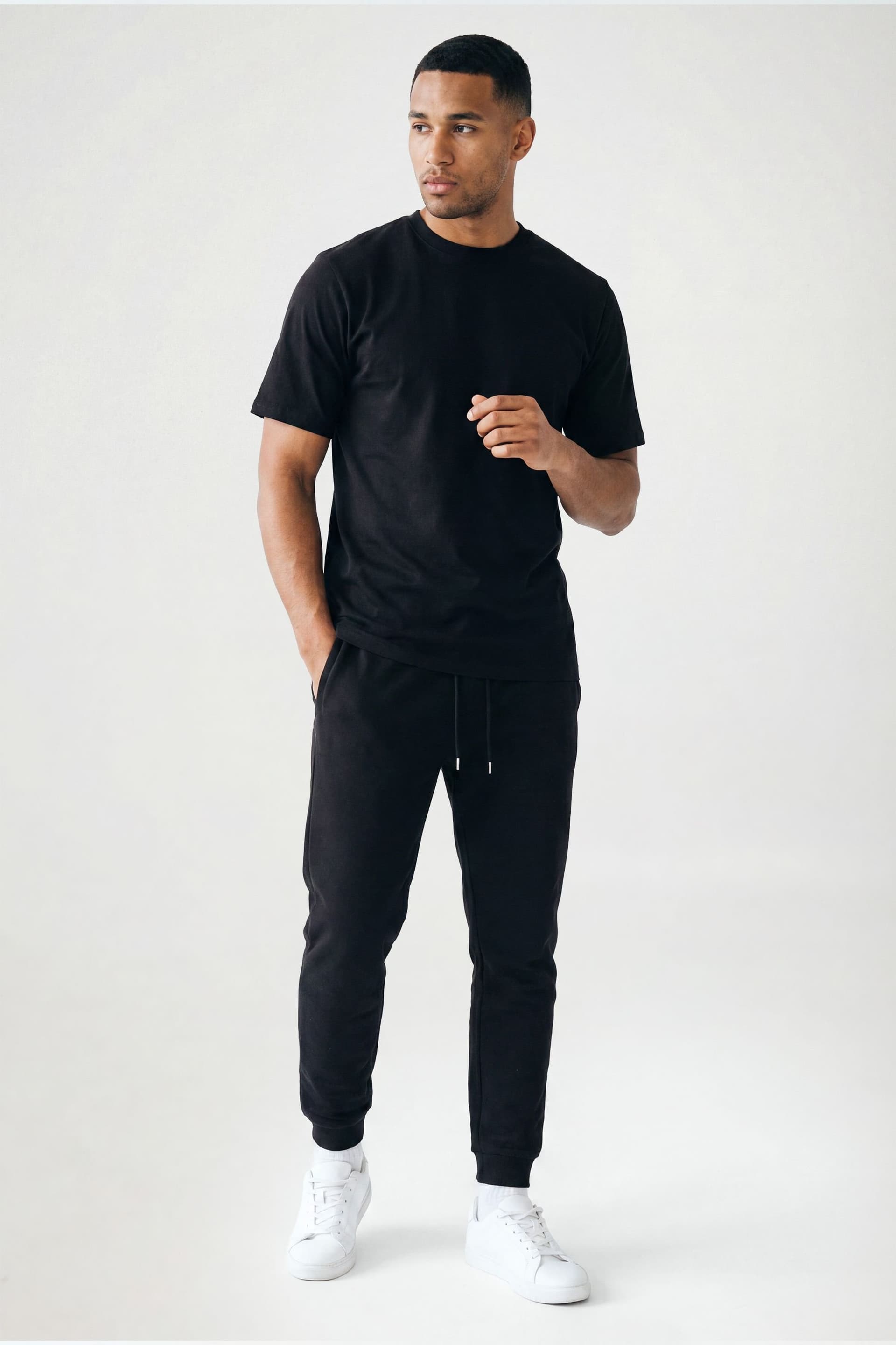 CICAY CICAY Men's Rib Hem Drawstring Joggers - Cotton Blend Tapered Fit in Black