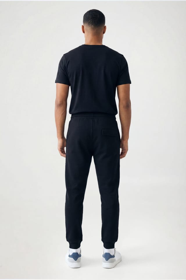 CICAY CICAY Men's Rib Hem Drawstring Joggers - Cotton Blend Tapered Fit in Black - 3