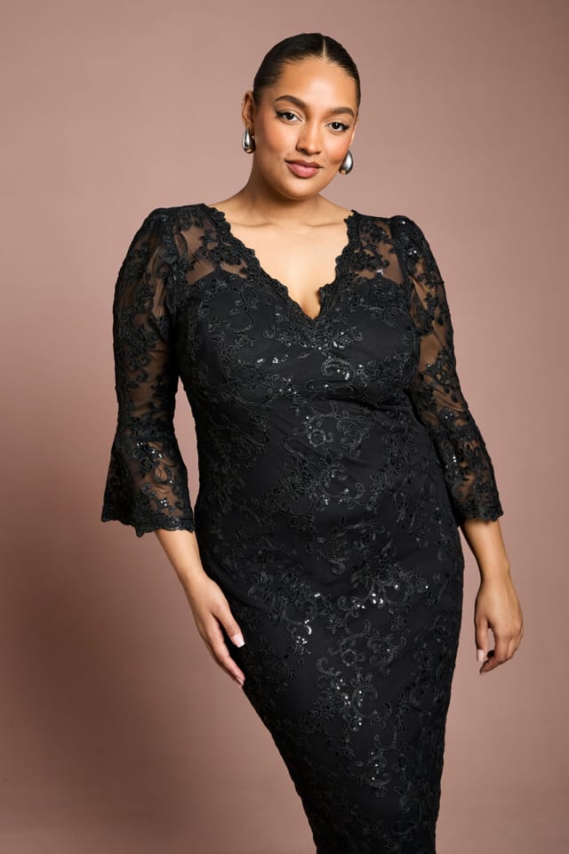 Coast Coast Women's Plus Size Sequin Bodycon Midi Dress in Black - 2