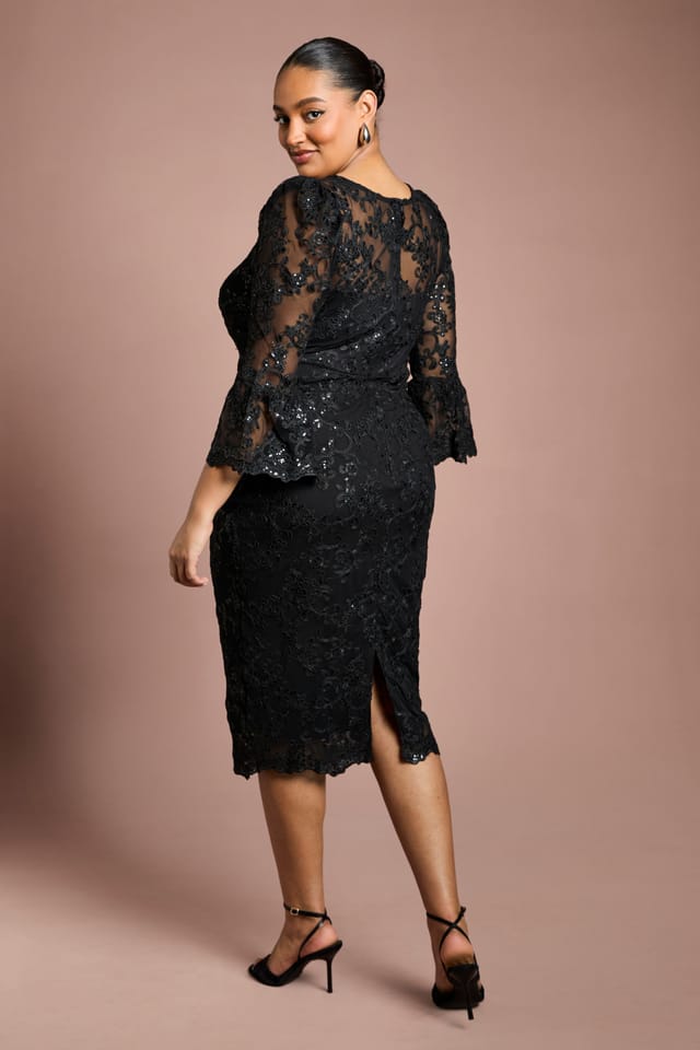 Coast Coast Women's Plus Size Sequin Bodycon Midi Dress in Black - 3
