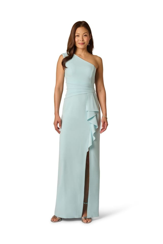 Adrianna Papell Adrianna Papell Women's Side Ruffle Crepe Column Gown in Blue - 2