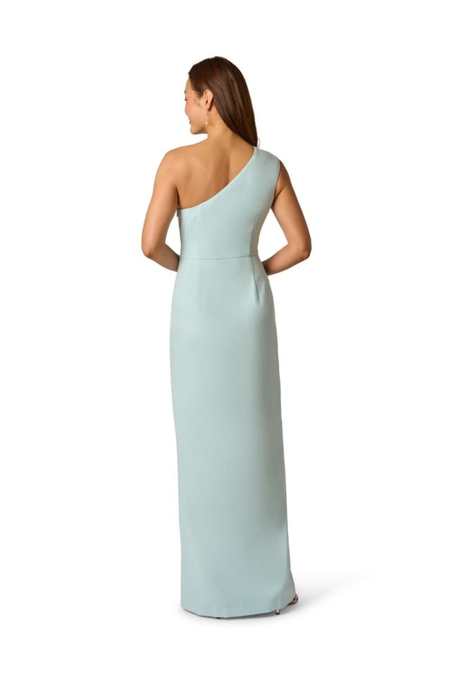 Adrianna Papell Adrianna Papell Women's Side Ruffle Crepe Column Gown in Blue - 3