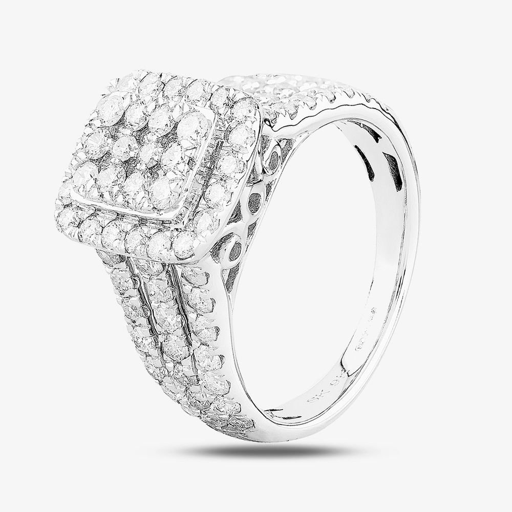 T.H.Baker T.H.Baker Women's 9ct White Gold 1.50ct Diamond Cluster 3 Shouldered Ring TH0125555 O in Silver - 1