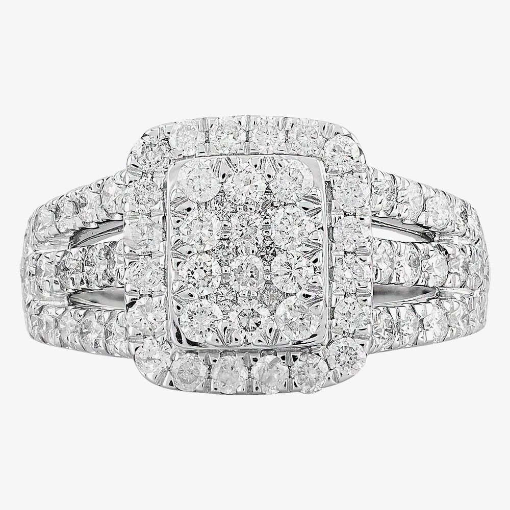 T.H.Baker T.H.Baker Women's 9ct White Gold 1.50ct Diamond Cluster 3 Shouldered Ring TH0125555 O in Silver - 3