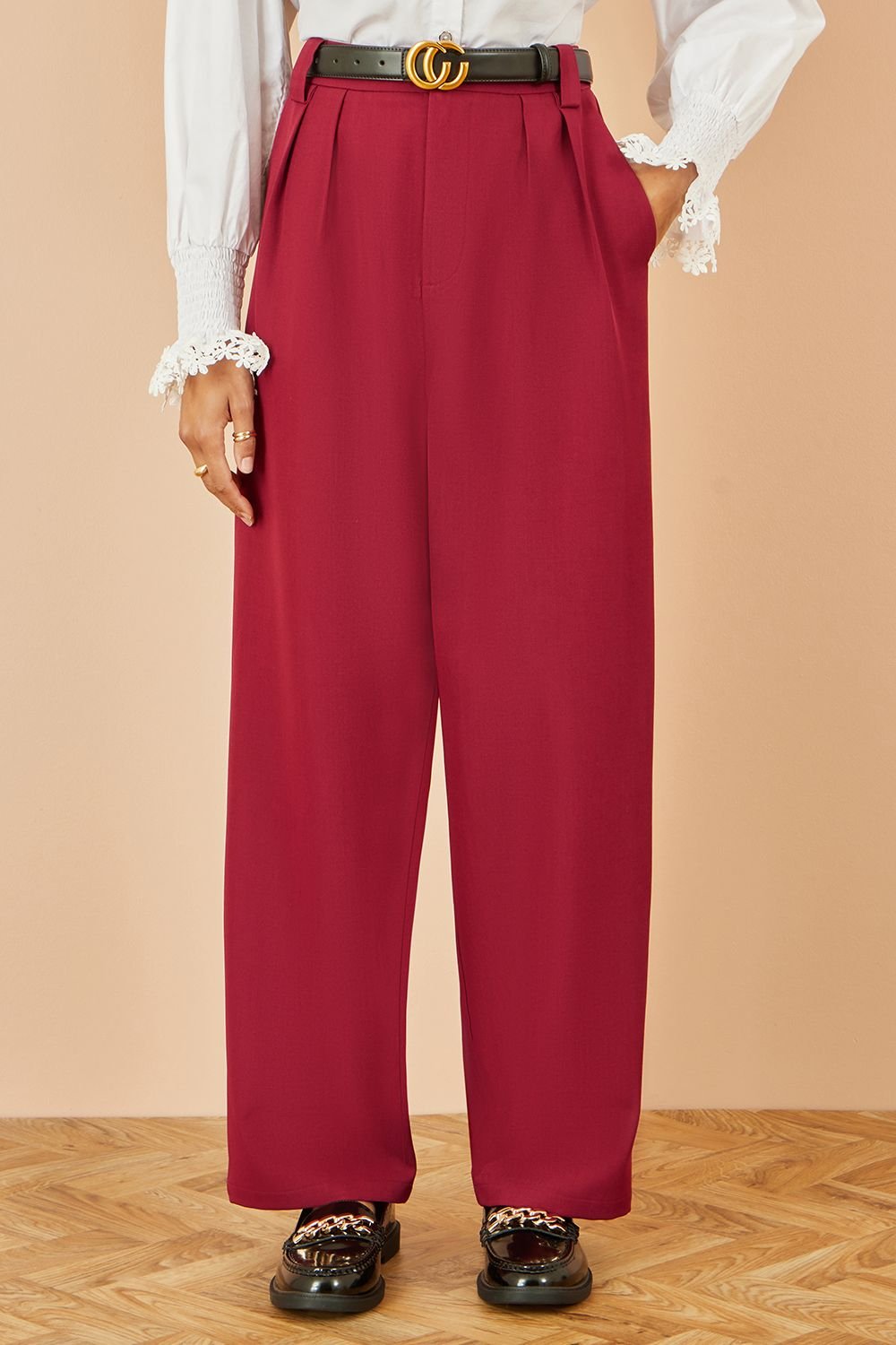 Yumi Yumi Women's Burgundy Wide Leg Trousers - 2