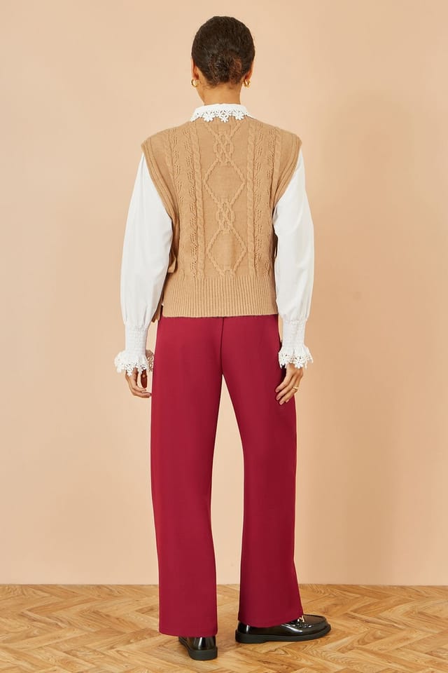 Yumi Yumi Women's Burgundy Wide Leg Trousers - 3