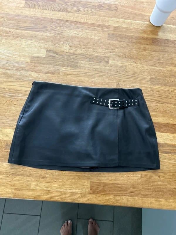 Bershka Black Pleather skort with silver buckle