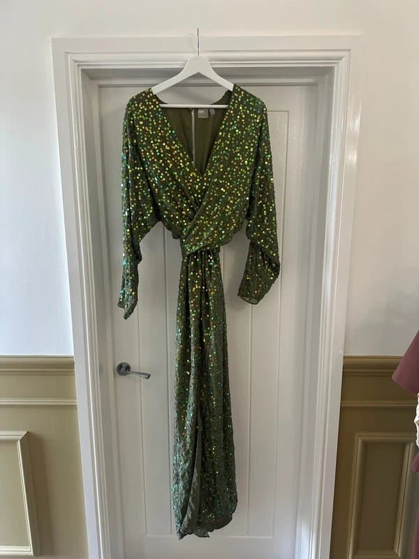 ASOS ASOS Khaki Sequin Occasion Maxi Dress size 16