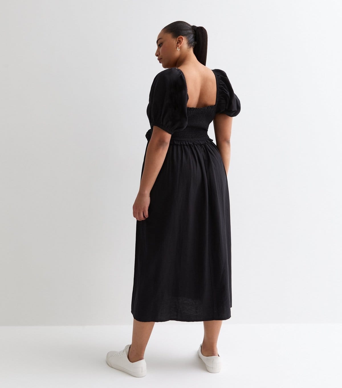 New Look Women's Plus Size Black Square Neck Shirred Midi Dress Curves New Look - 4