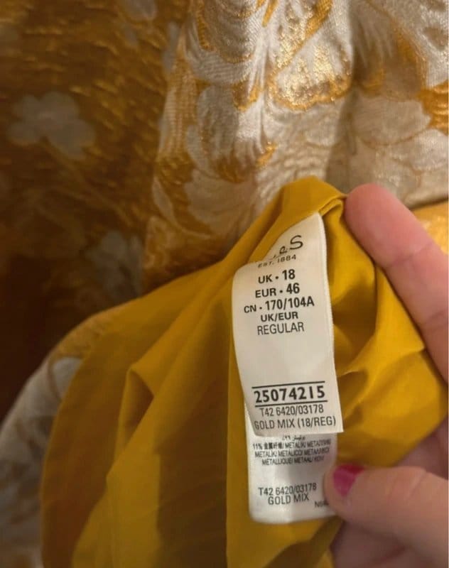 Marks & Spencer M&S Mustard Gold Silver Jacquard Brocade Retro Floral Textured Shimmer Tiered Smock Midaxi Dress - 1