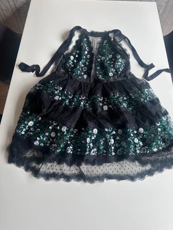 ASOS asos black sequin lace halter mini dress uk 14