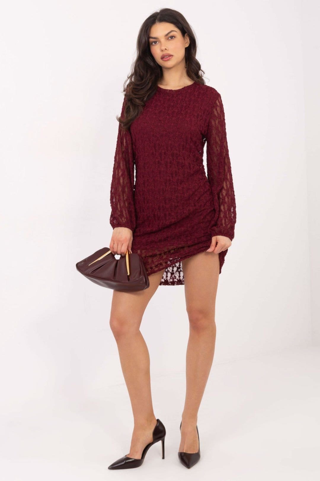 Love Lace Burgundy Lace Mini Dress With Ruched Sides
