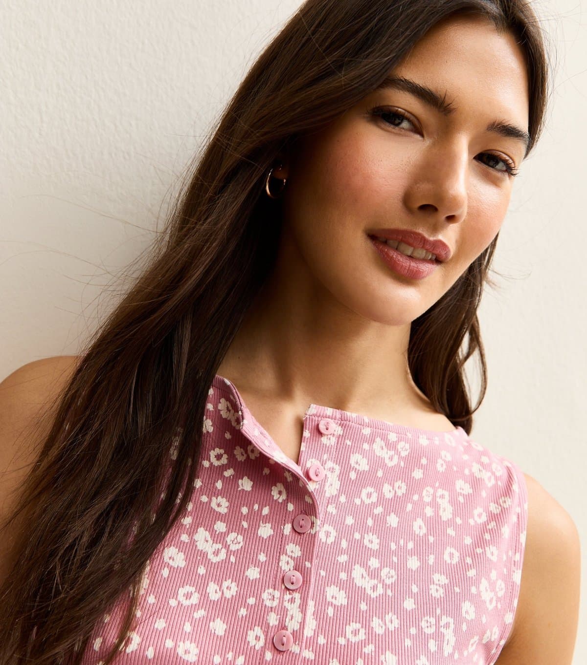 New Look Women's Pink Floral Print Button Through Tank Top New Look