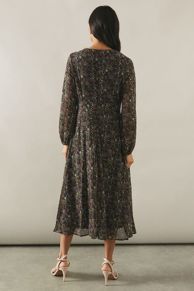 Wallis Wallis Women's Floral Print Ruffle Detail Midi Dress in Black - 3