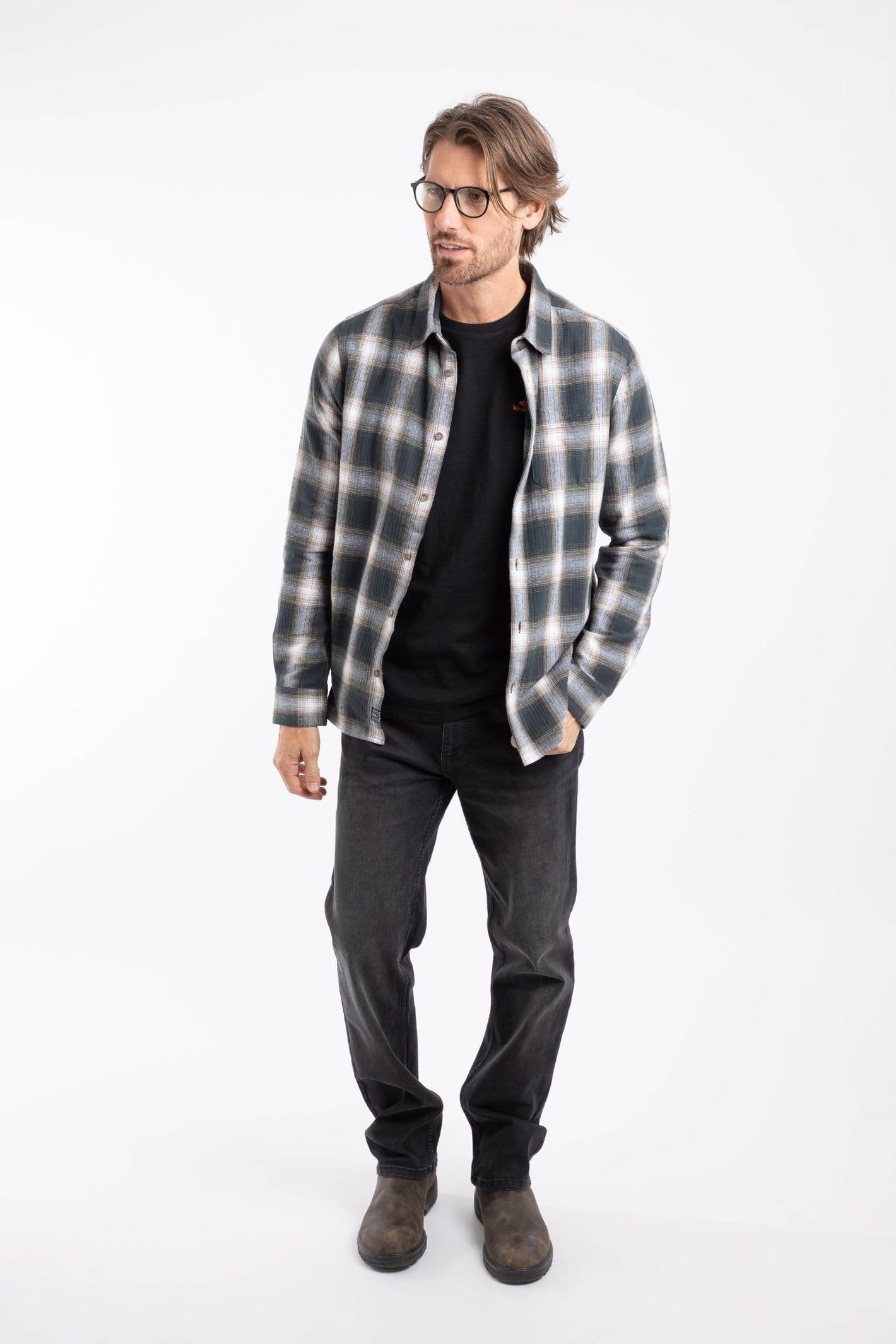 Weird Fish Weird Fish Men's Broxton Cotton Long Sleeve Herringbone Check Shirt in Grey - 4