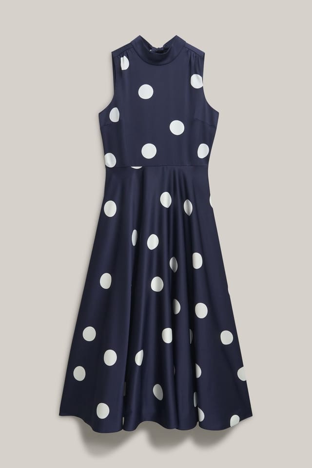 Hobbs London Hobbs London Women's Mia High Neck Polka Dot Midi Dress in Dark Navy - 2