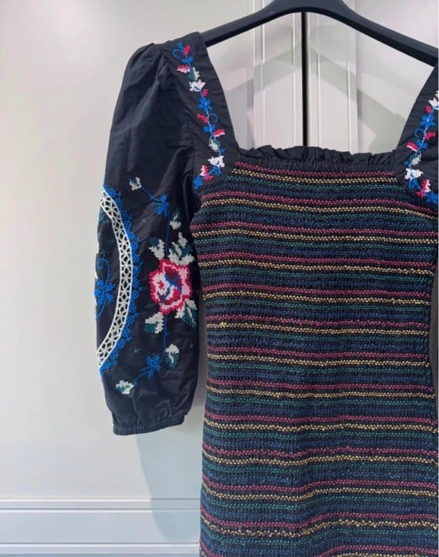 Never Fully Dressed Never fully dressed puff sleeve embroidered summer mini dress size 8 holiday boho festival