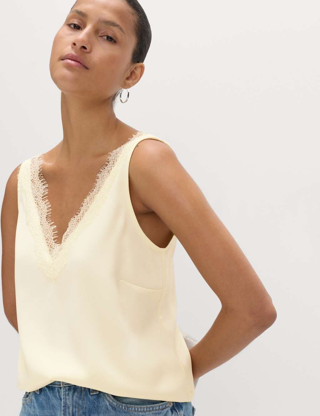 Marks & Spencer M&S Pale Yellow Lace Trim Camisole Top