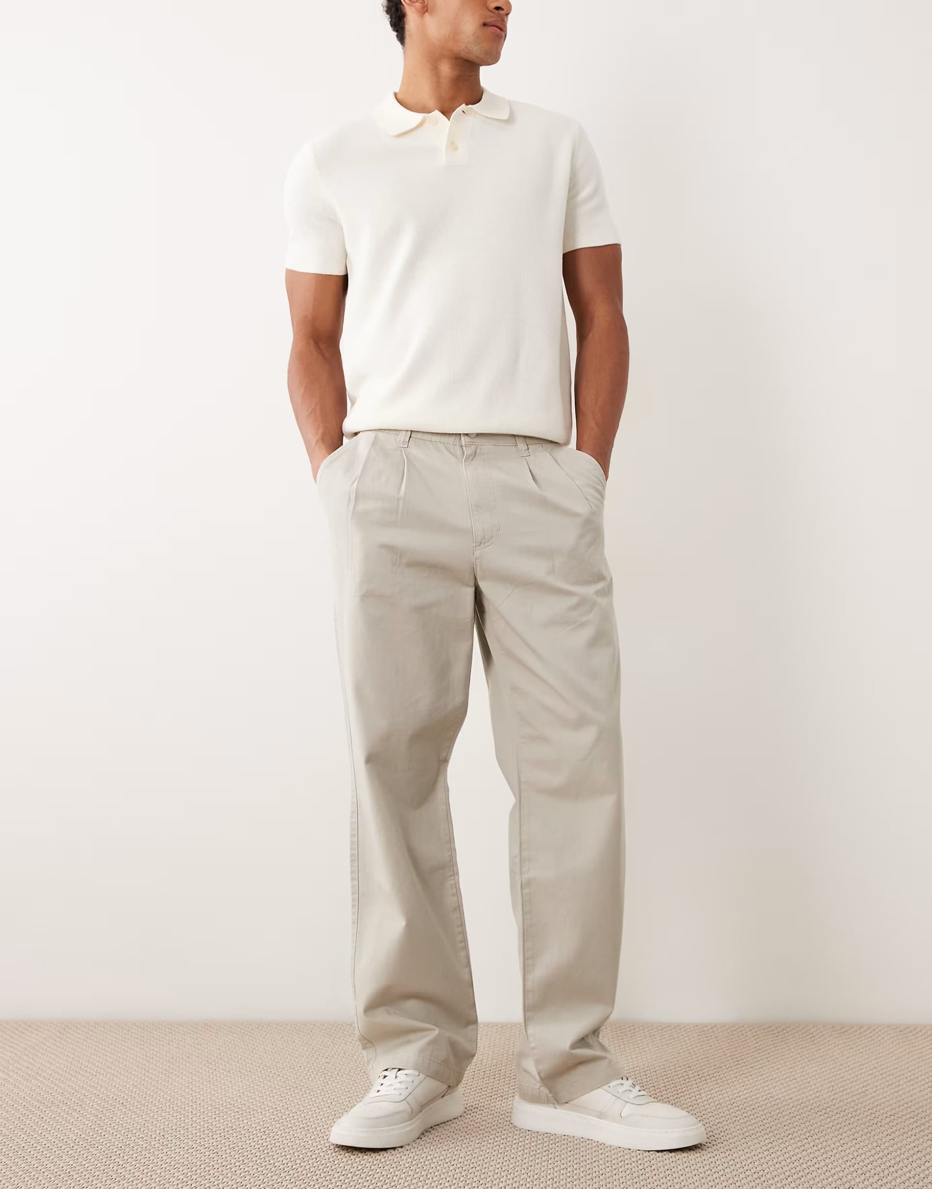 ASOS Cotton On baggy pleated trouser in stone