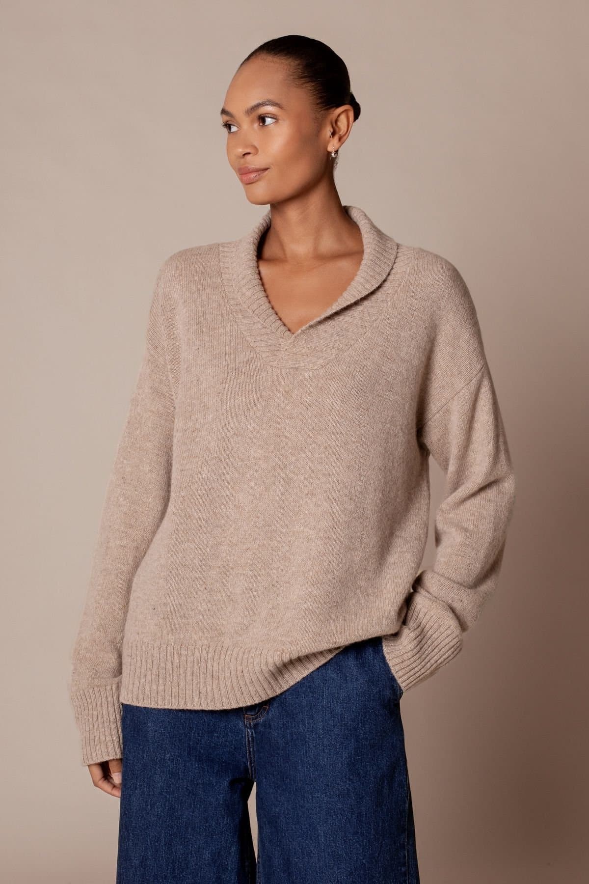 Celtic & Co Celtic & Co Light Beige Shawl Collar Slouch Sweater