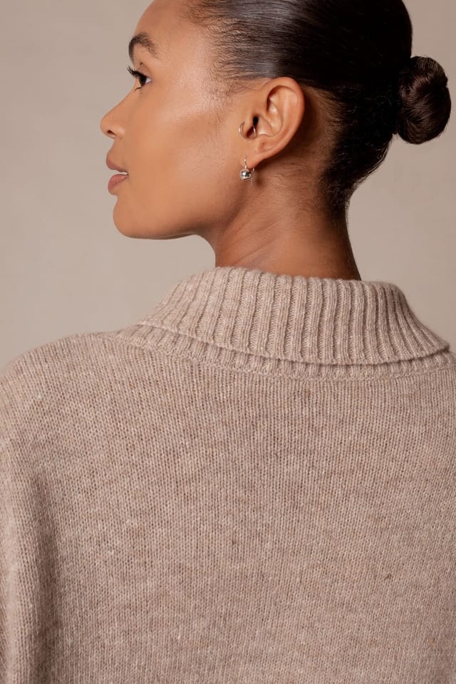 Celtic & Co Celtic & Co Women's Shawl Collar Slouch Sweater in Light Beige - 3