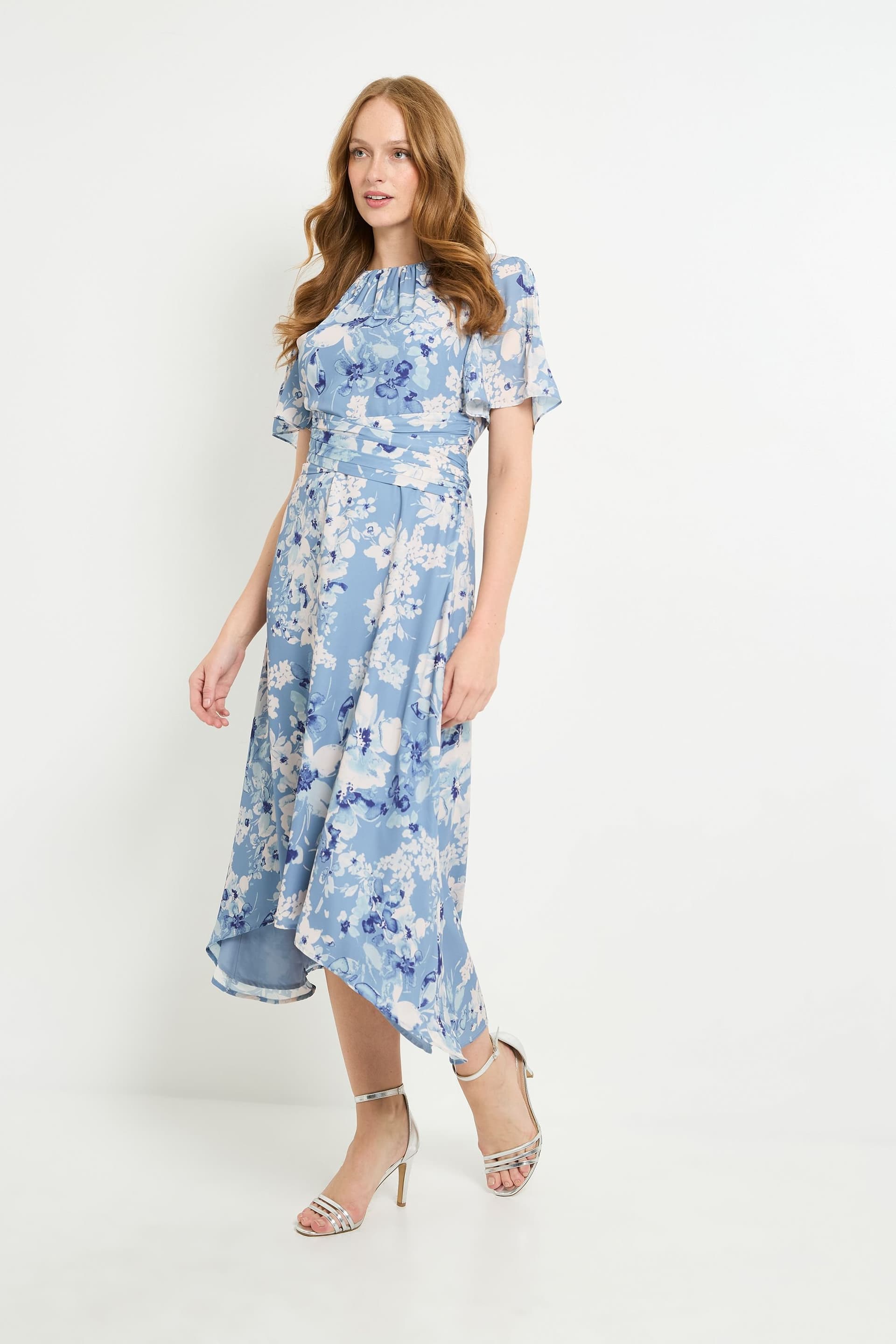 Wallis Wallis Women's Floral Wrap Waist Midi Dress in Blue