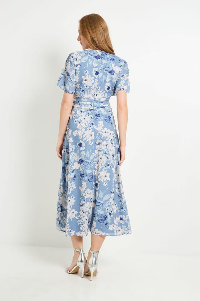 Wallis Wallis Women's Floral Wrap Waist Midi Dress in Blue - 3