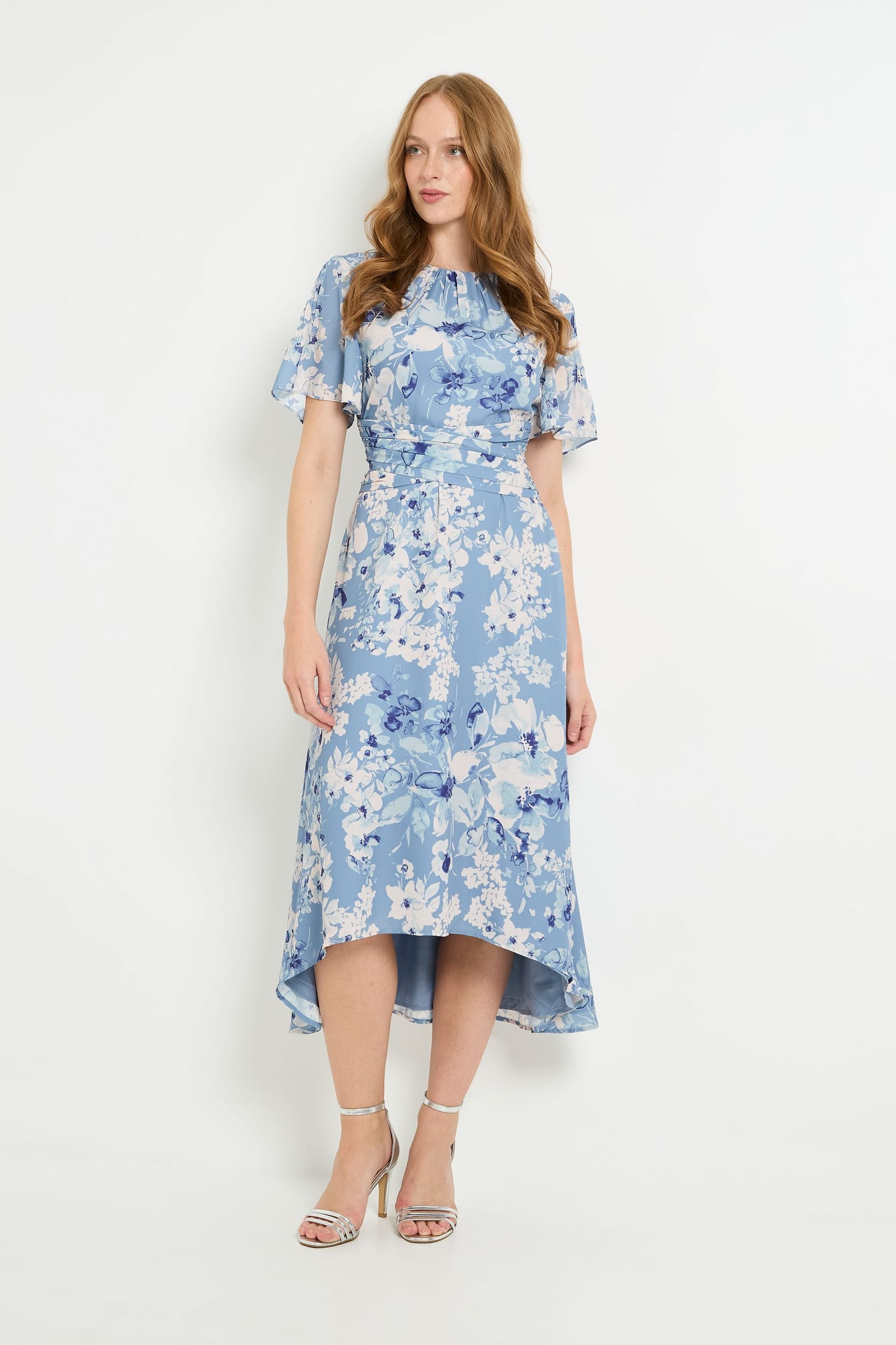 Wallis Wallis Women's Floral Wrap Waist Midi Dress in Blue - 4
