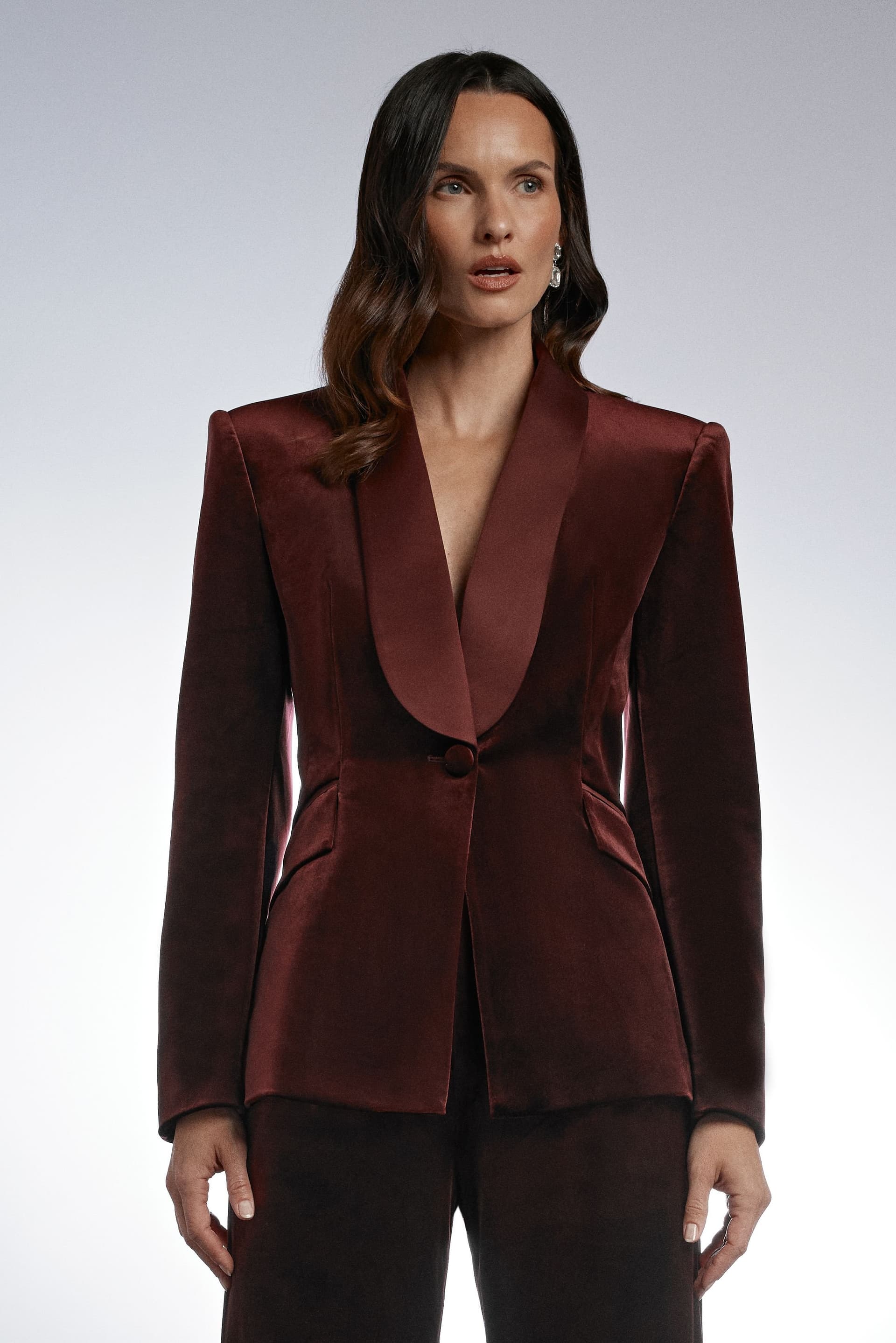 Coast Coast Women's Velvet Blazer With Satin Lapel in Oxblood