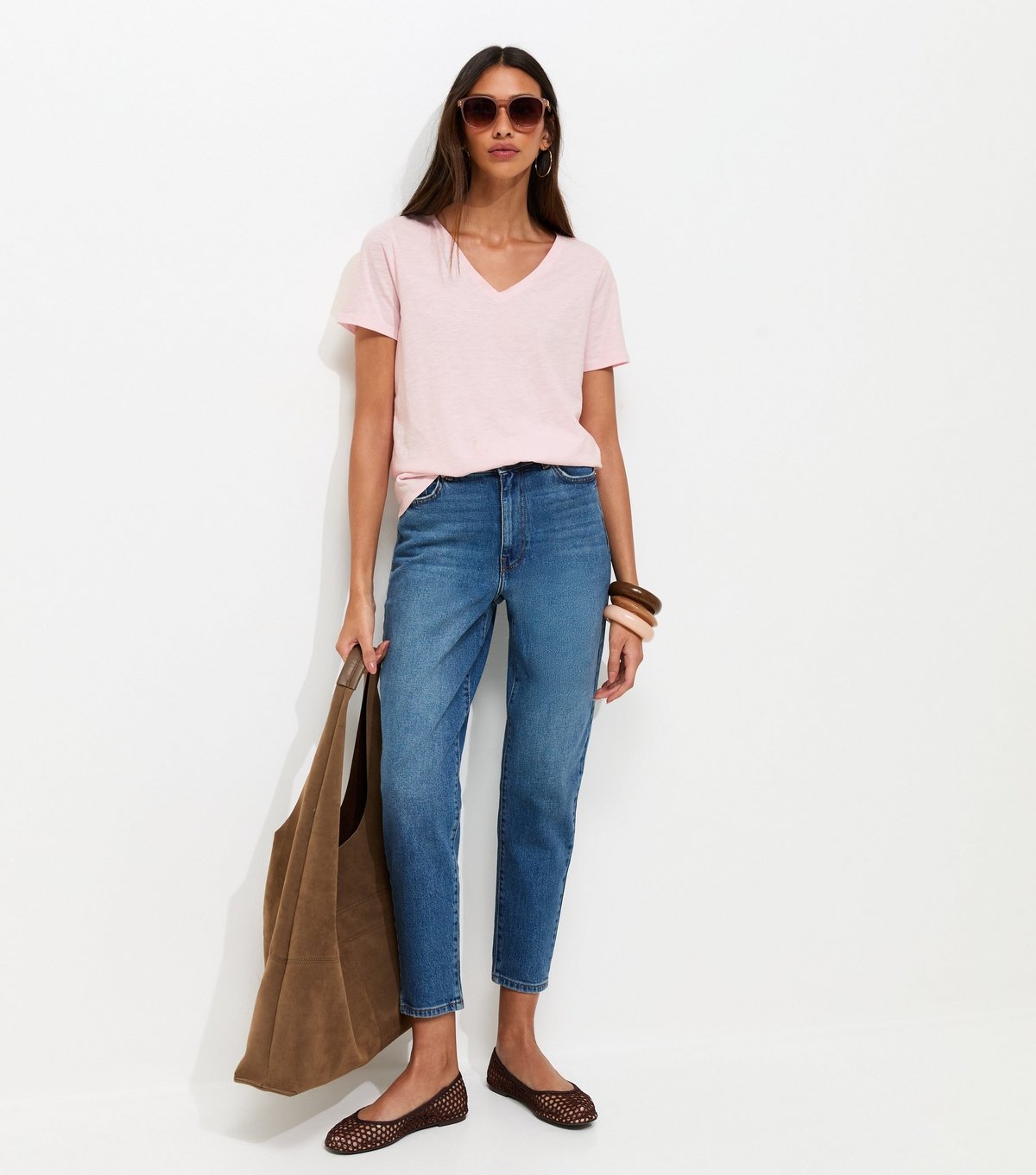 New Look Women's Light Pink Cotton V-Neck T-Shirt New Look - 3