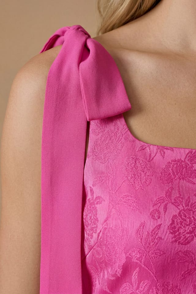 Oasis Oasis Women's Petite Bright Pink Square Neck Chiffon Tie Shoulder Satin Jacquard Bridesmaid Maxi Dress - 2