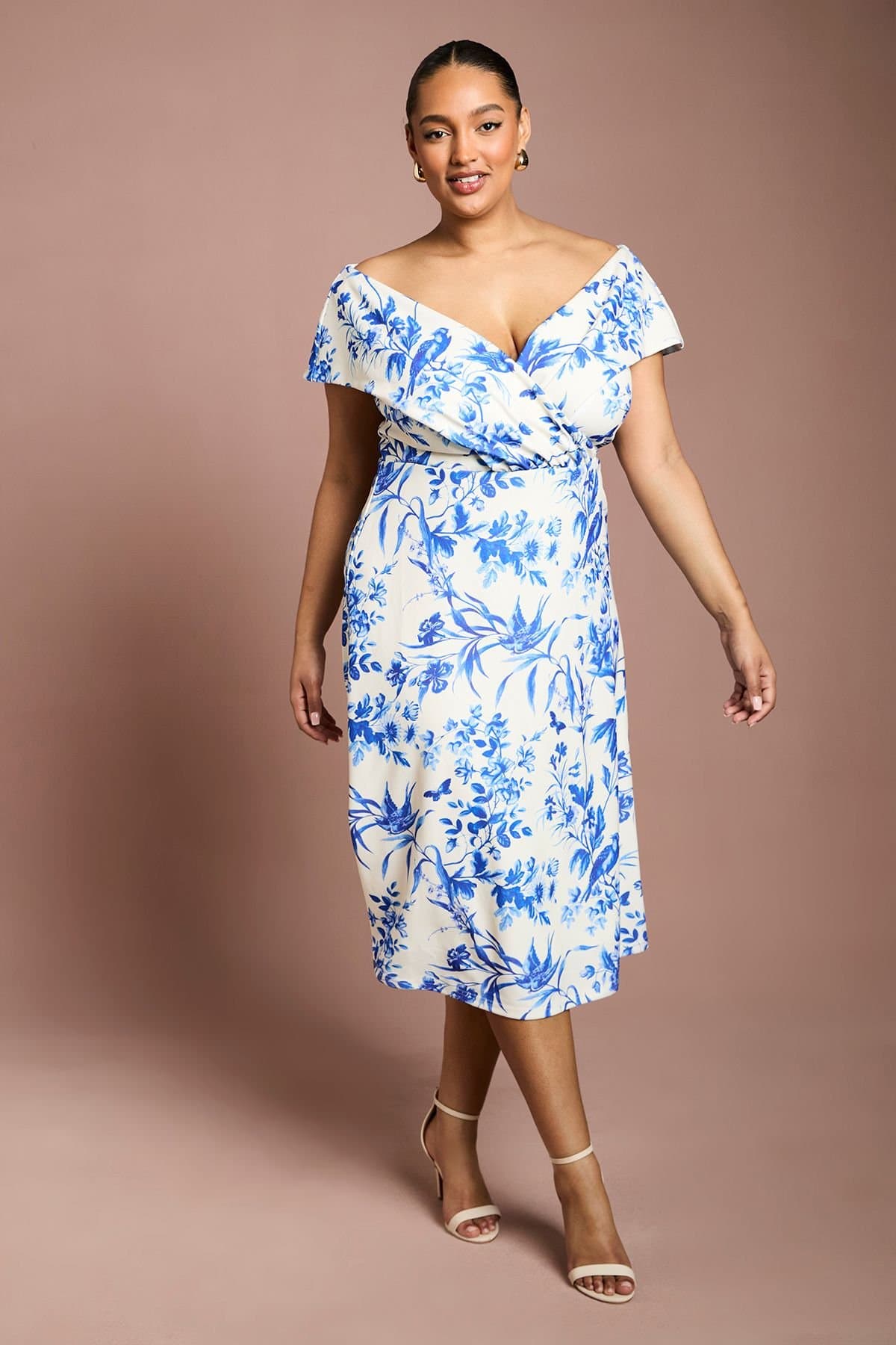 Coast Coast Women's Plus Printed Bardot Midi Dress In Floral Print in Ivory