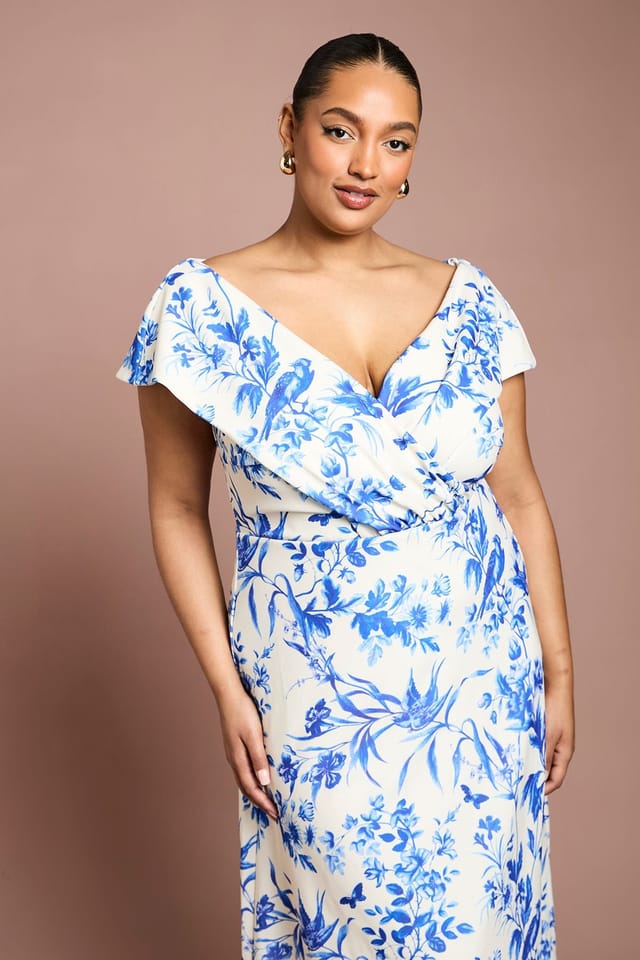 Coast Coast Women's Plus Printed Bardot Midi Dress In Floral Print in Ivory - 2