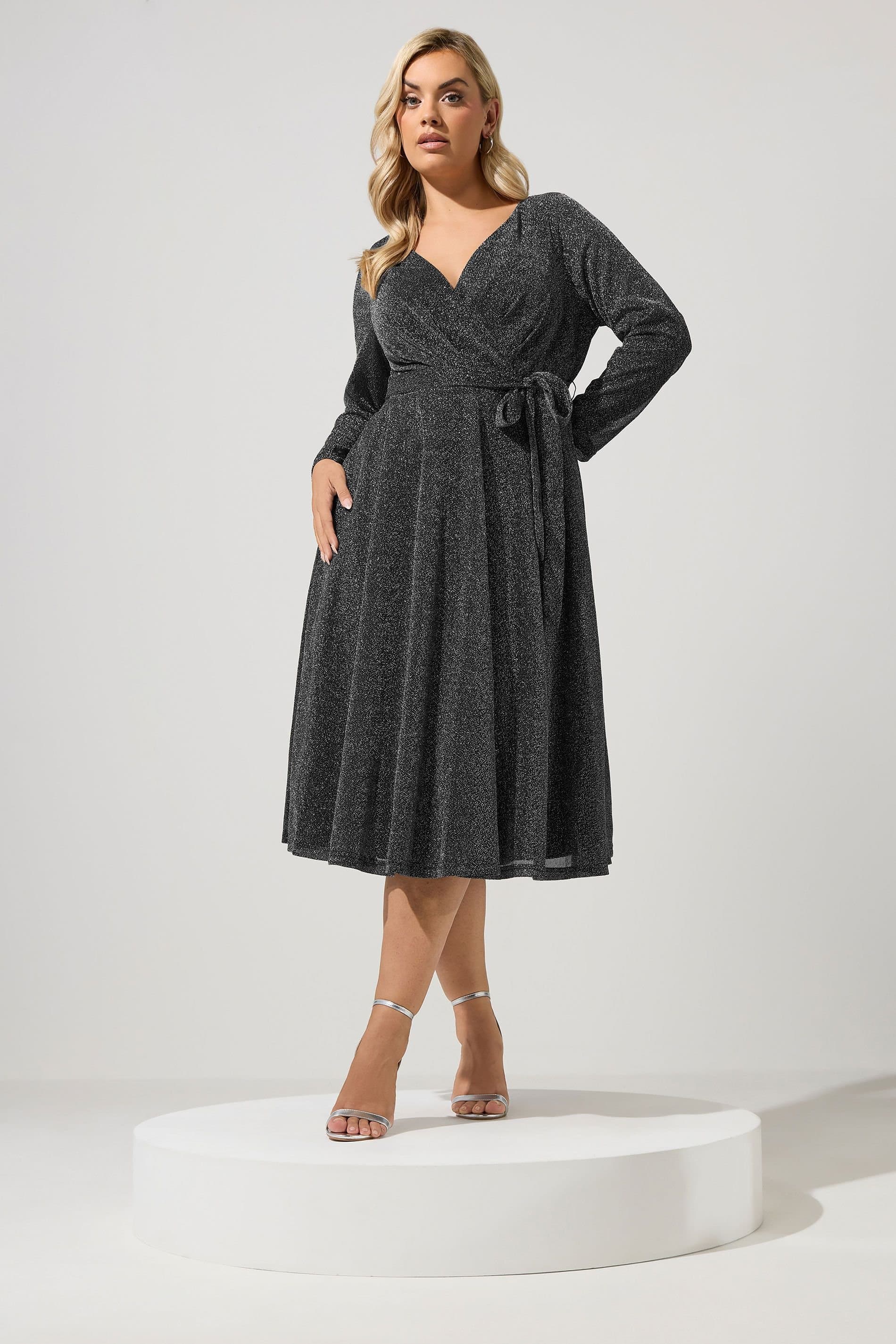 Yours Yours Women's Metallic Wrap Dress in Silver