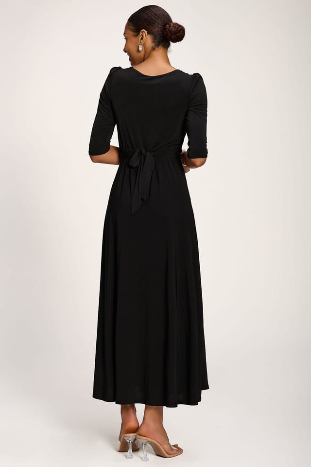 Jolie Moi Jolie Moi Women's 3/4 Sleeve Plain Jersey Maxi Dress in Black - 2