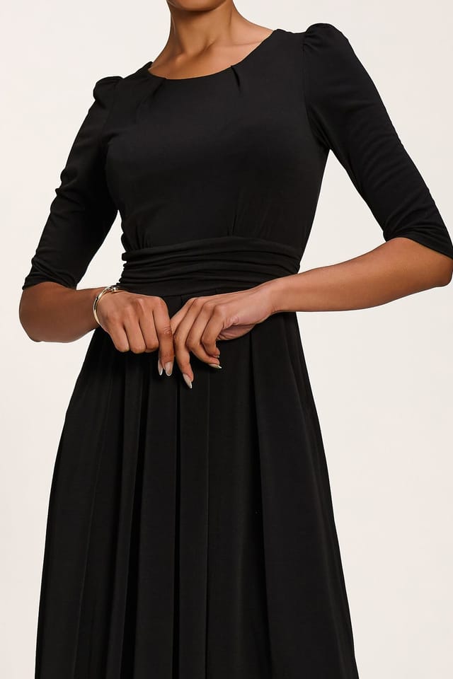 Jolie Moi Jolie Moi Women's 3/4 Sleeve Plain Jersey Maxi Dress in Black - 3