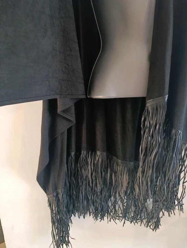 River Island River Island Black Fringe Kimono Cape One Size Boho Festival Cover Up Tassel Trim