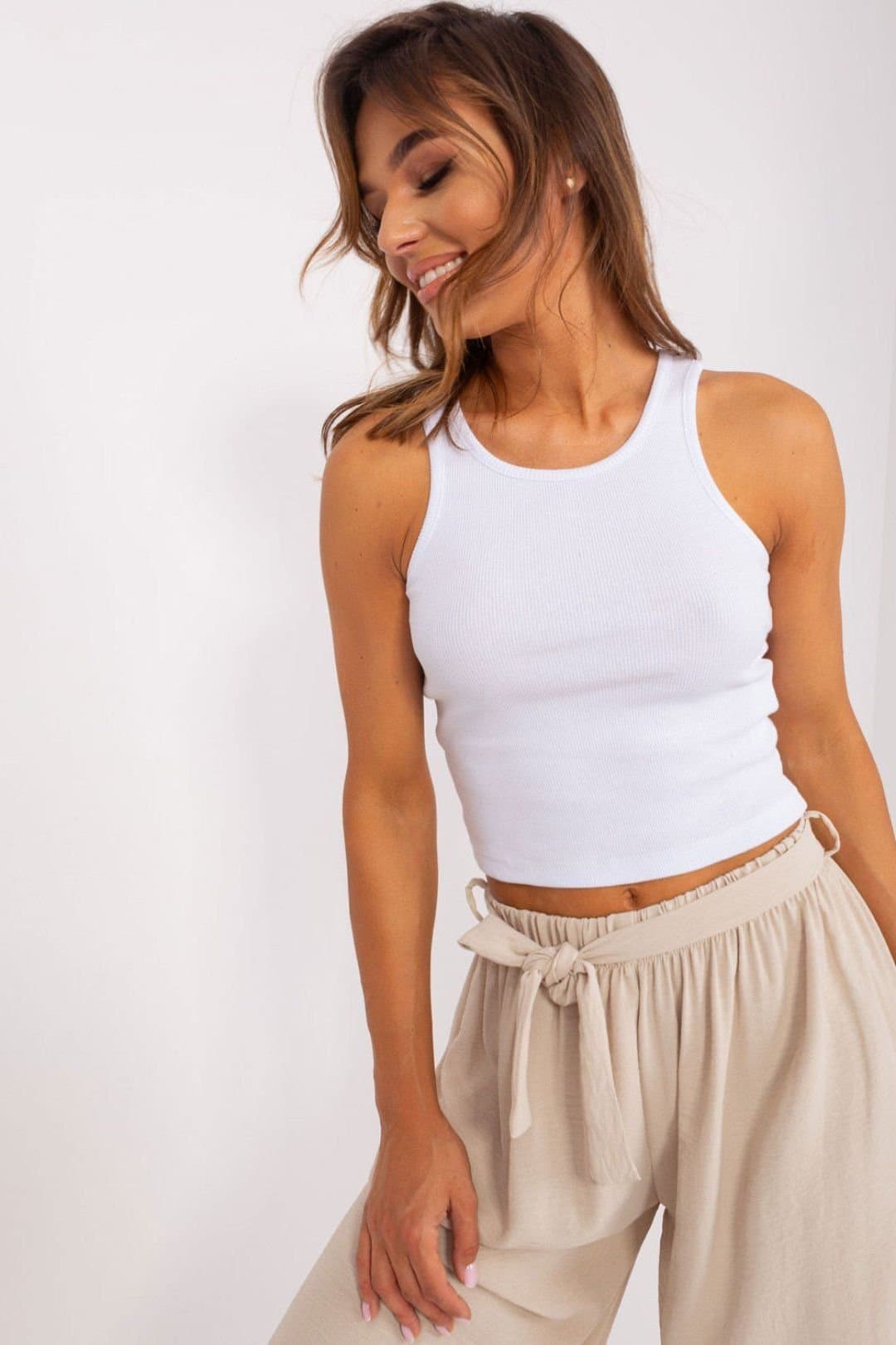 Love Lace Love Lace White Ribbed Short Sleeve Tee with Thick Straps