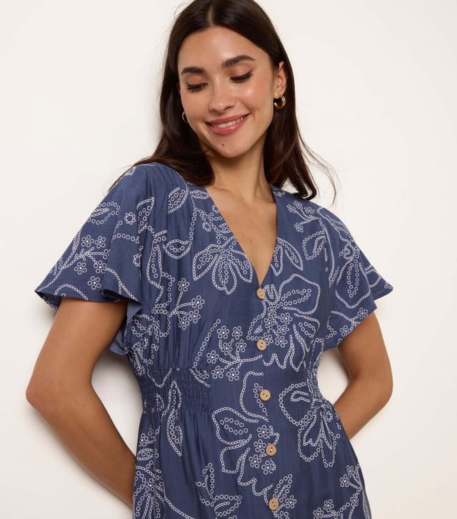 Blue Vanilla Women's Blue Floral Button Front Midi Dress Blue Vanilla New Look - 3