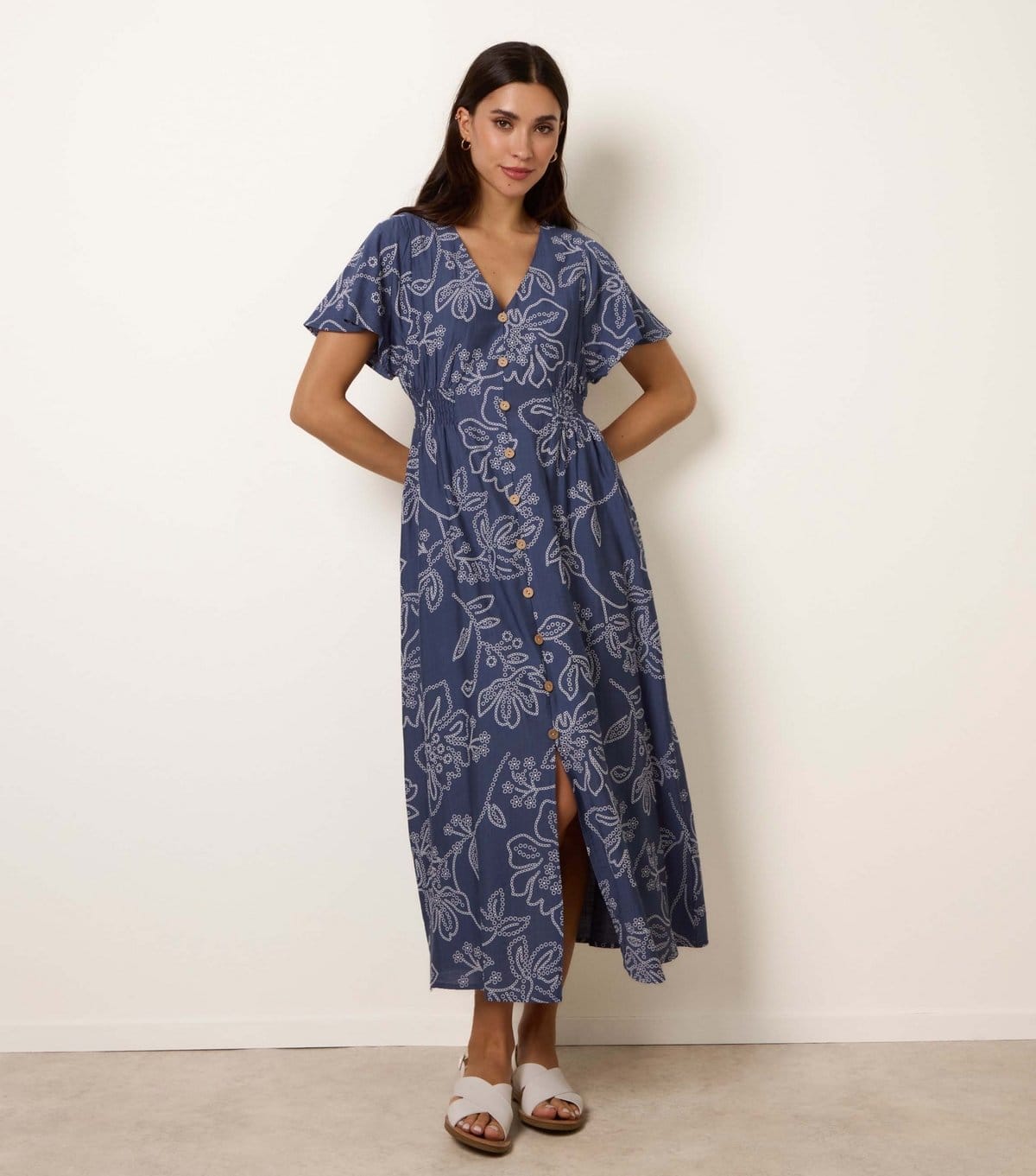 Blue Vanilla Women's Blue Floral Button Front Midi Dress Blue Vanilla New Look - 4
