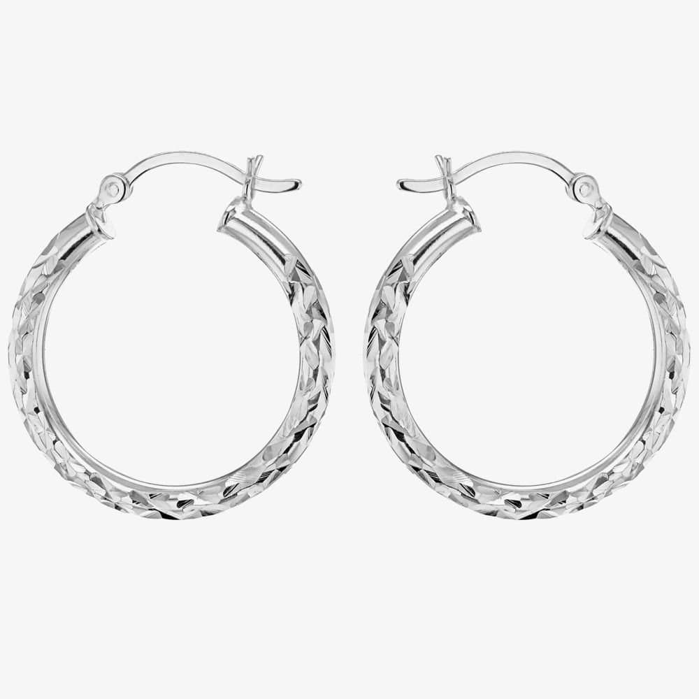 T.H.Baker T.H.Baker Women's Sterling Silver 25mm Diamond-Cut Hoop Earrings 8.51.0949