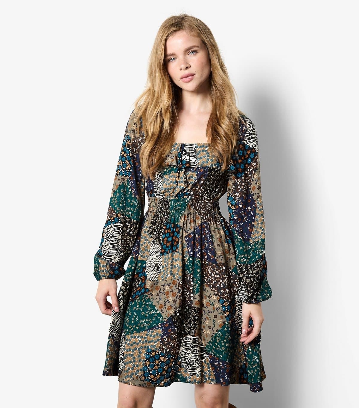 Apricot Women's Khaki Patchwork Print Dress Apricot New Look