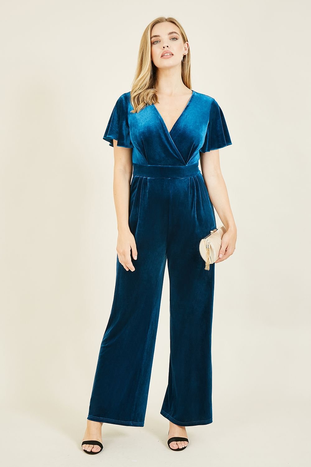 Yumi Yumi Women's Teal Velvet Jumpsuit - 1