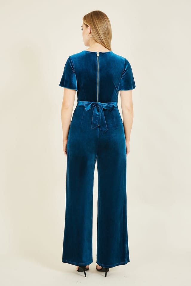 Yumi Yumi Women's Teal Velvet Jumpsuit - 3