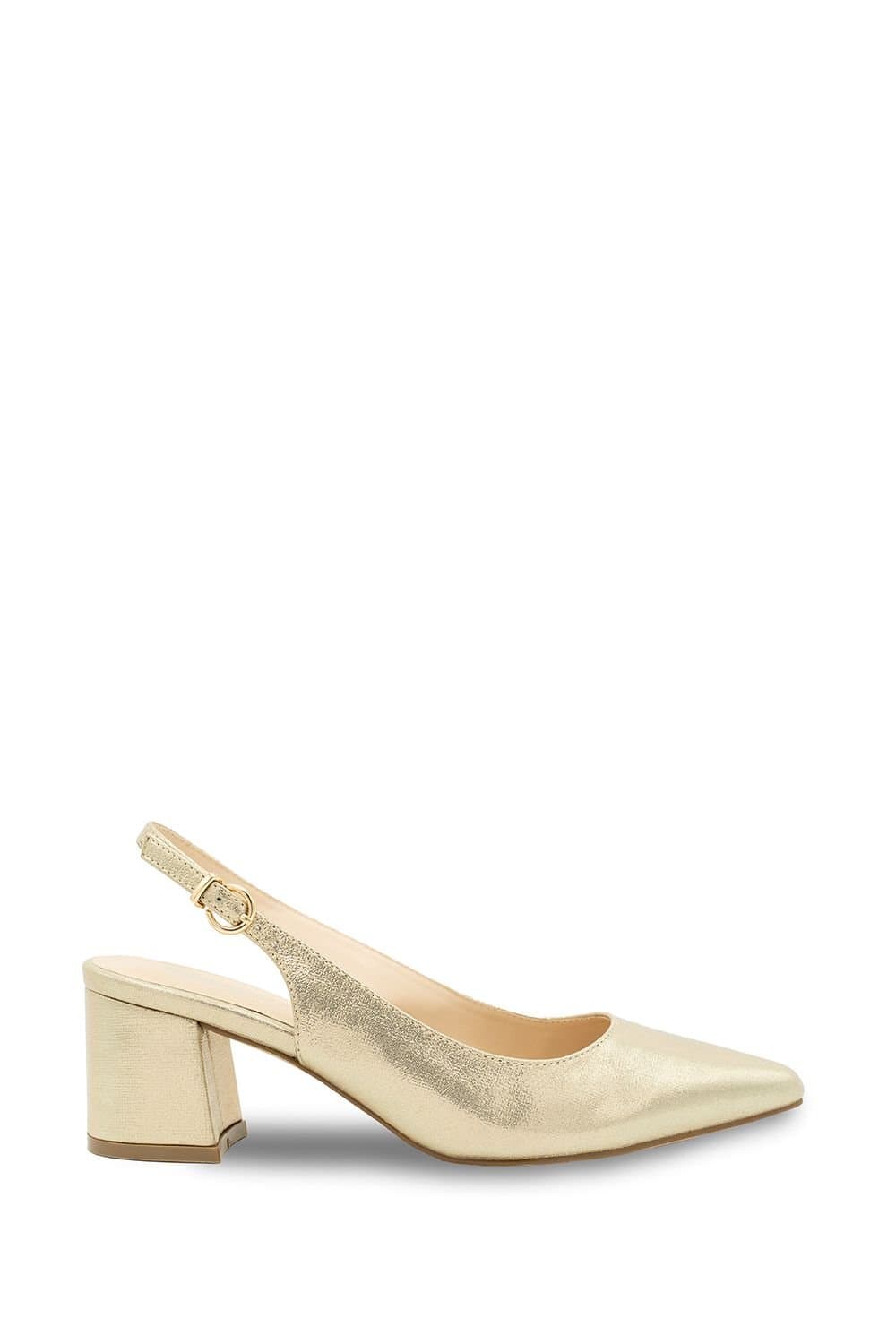Paradox London Paradox London Women's Shimmer 'Imelda' Mid Heel Block Heel Sling Back Court Shoes in Gold
