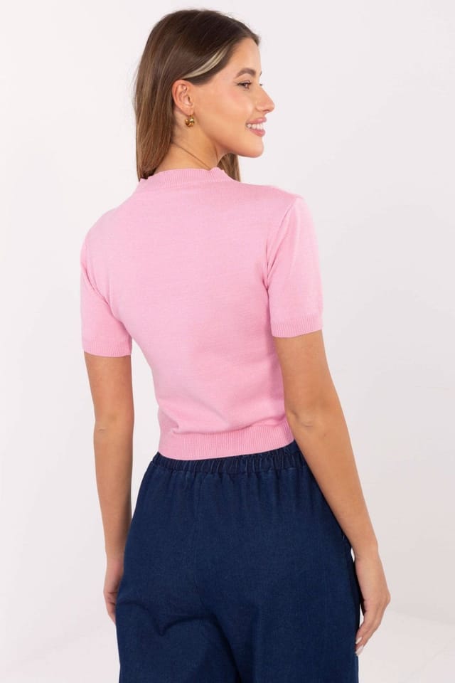 Love Lace Love Lace Women's Short Sleeve Sweater with Heart Print Style 219974 in Pink - 2