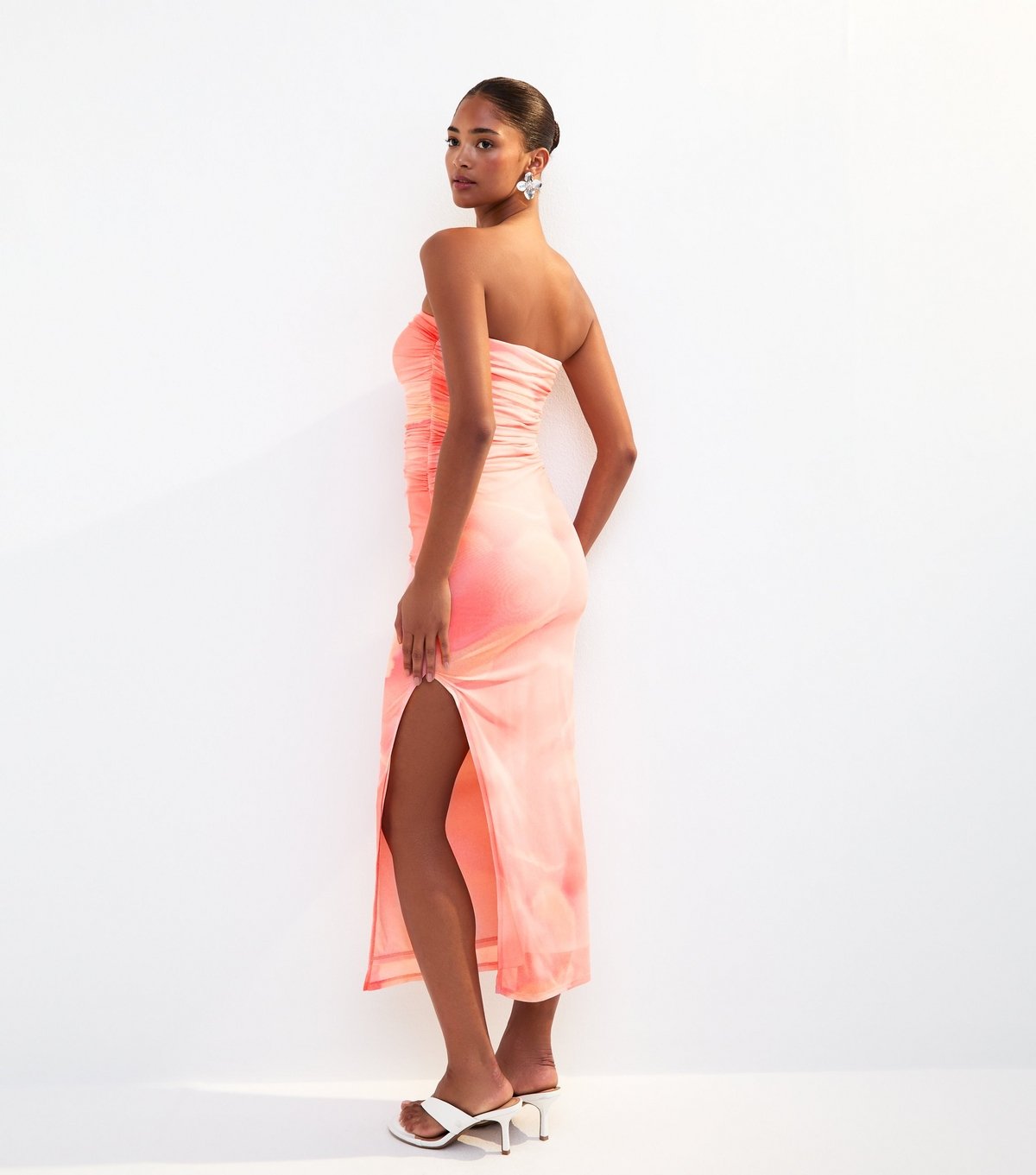 New Look Women's Pink Mesh Printed Side Slit Midi Dress New Look - 4