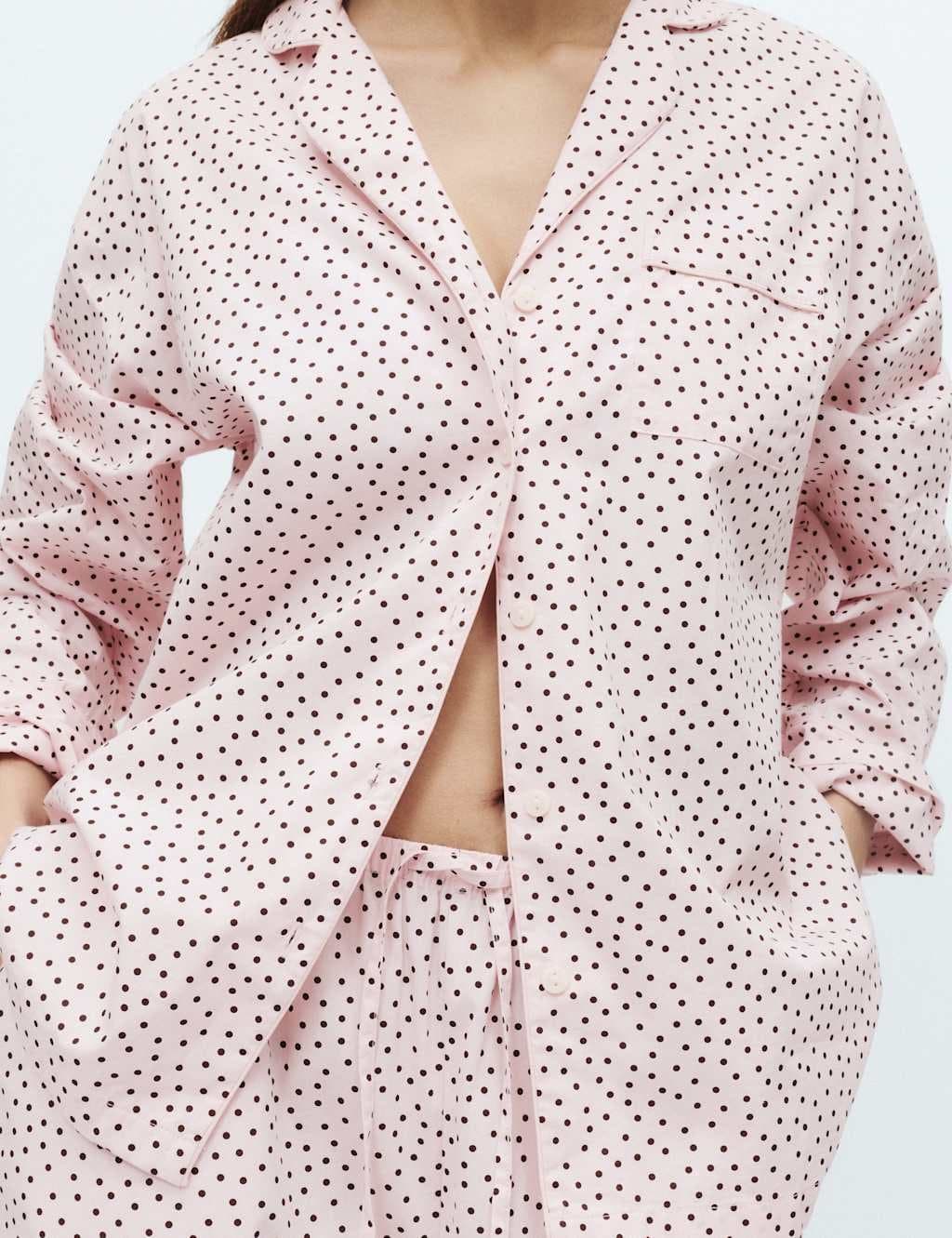 Marks & Spencer M&S Pure Cotton Polka Dot Revere Pyjama Set Pink Mix