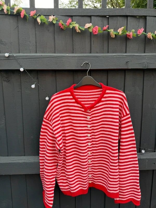 Boutique Red & Pink Striped Knit Cardigan