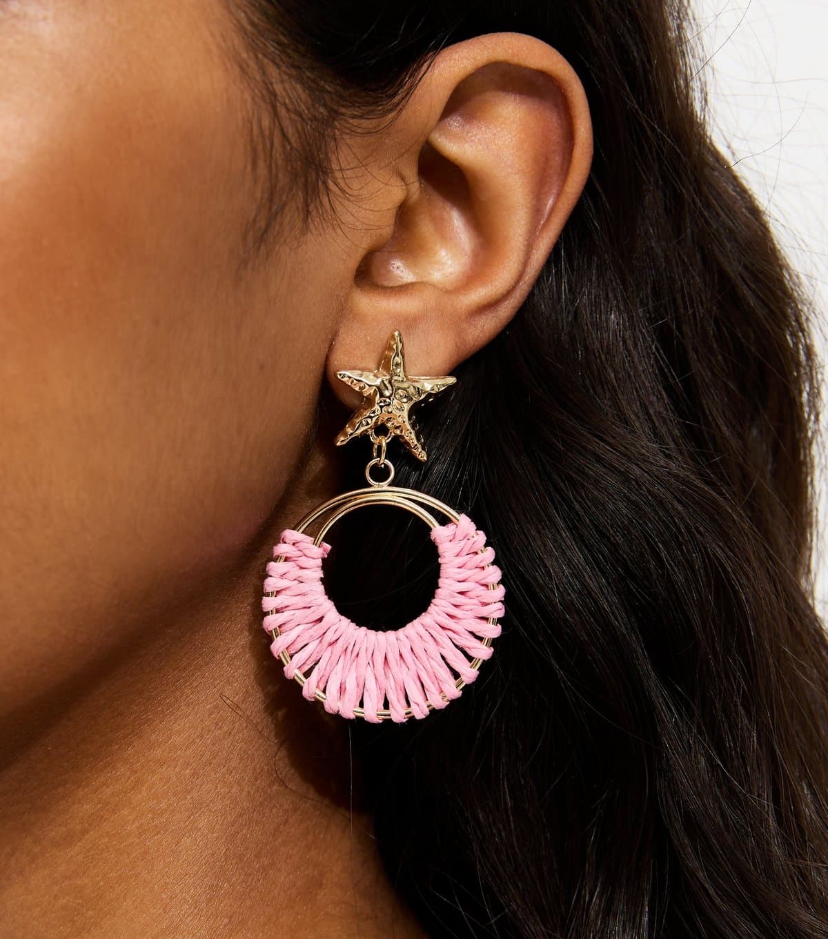New Look Gold Tone Pink Starfish Drop Earrings New Look